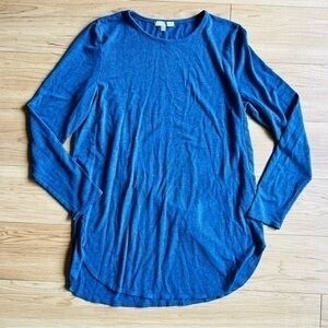 💜 JOAN VASS NEW YORK Tunic Top Blue Stretch Knit Long Sleeve women's Size L